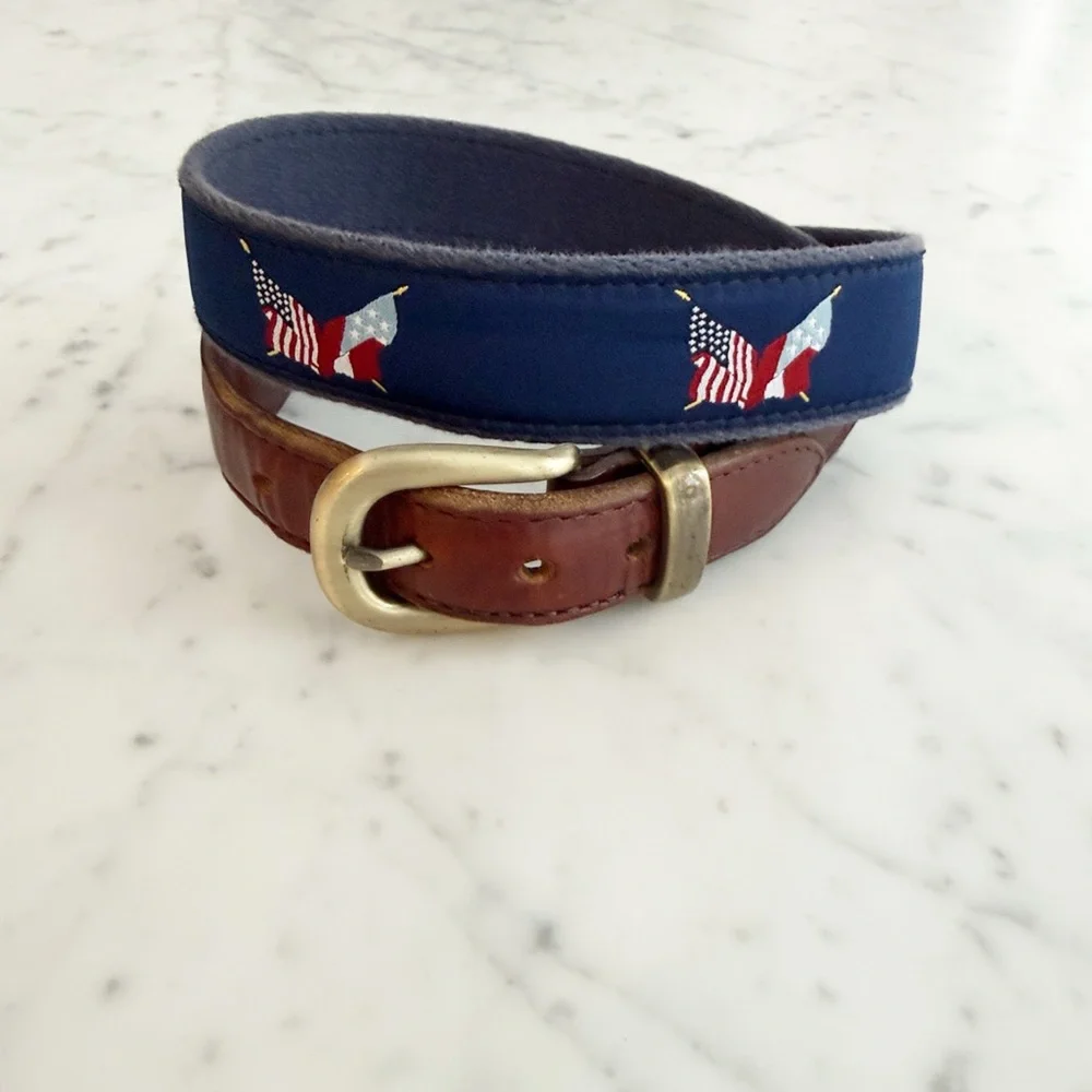 YRI Ribbon Belt in Navy Blue with Red, white and blue flags Size 30